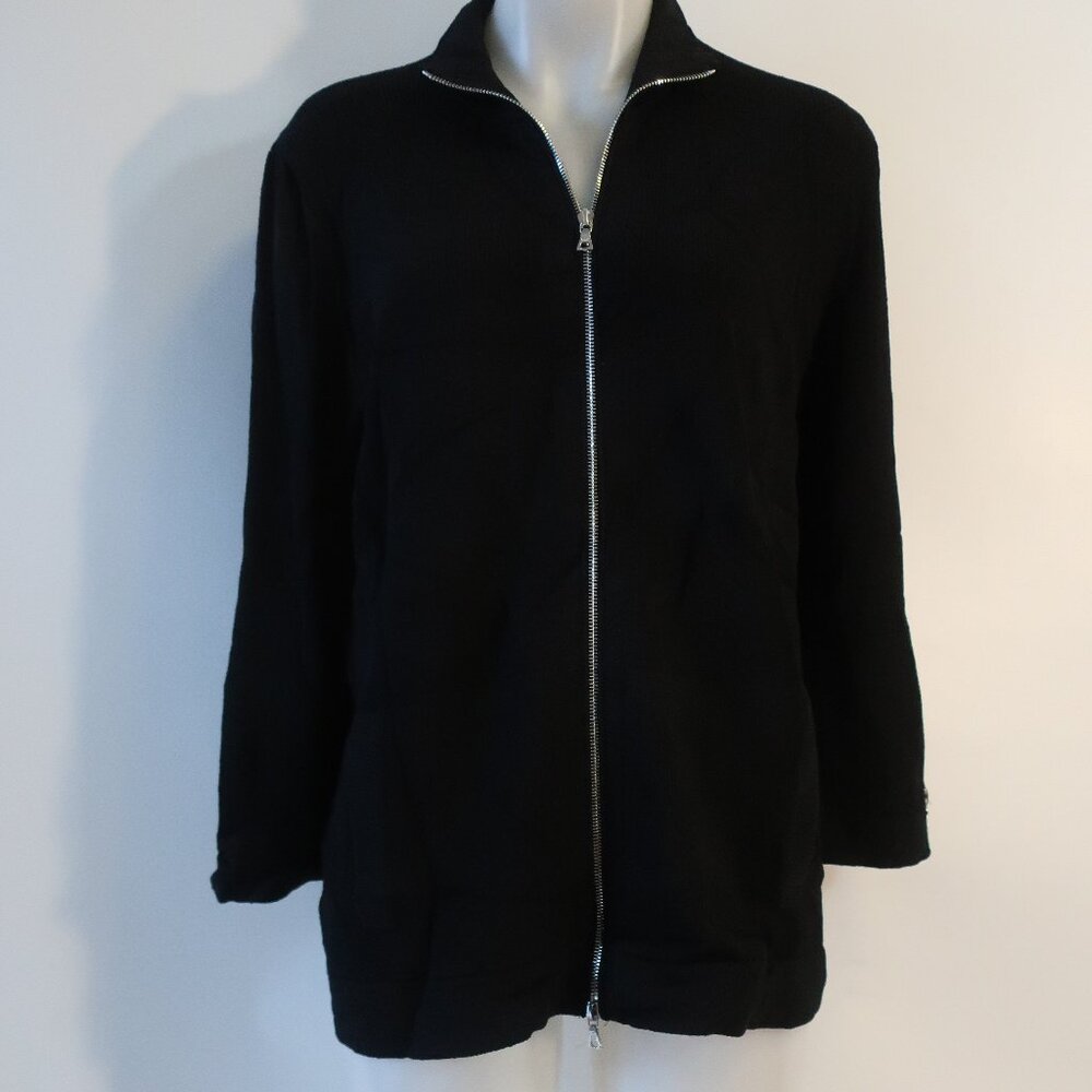 Womens Barbara Wells Studio Black Full Zip Cardigan Sweater L